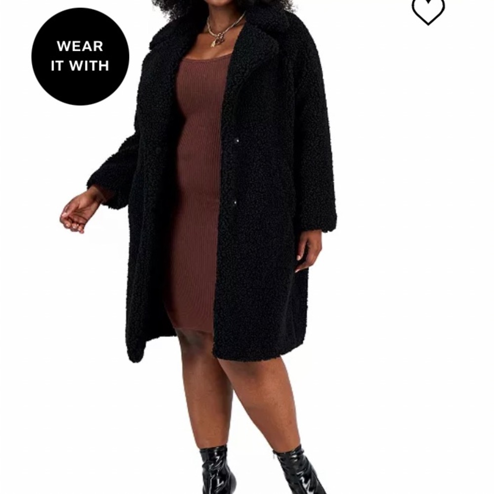 Women's Plus Size Notched-Collar Teddy Coat